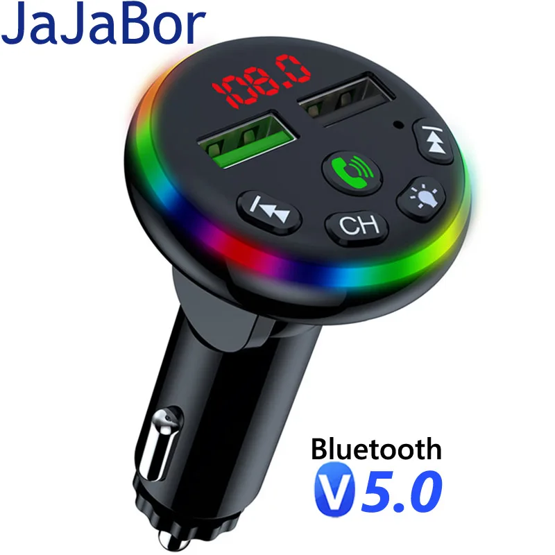 

JaJaBor Wireless FM Transmitter Dual USB 3.1A Fast Charging Charger Bluetooth 5.0 Handsfree Car Kit Mp3 Player FM Modulator