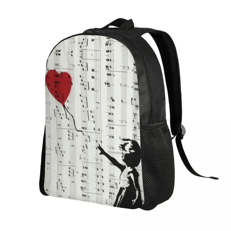 Personalized girl heart balloon backpacks men women fashion bookbag for college school Banksy art graffiti bags