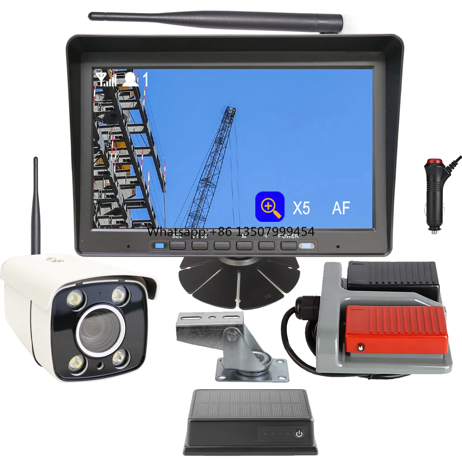 30x Zoom Wireless Tower Crane Camera System Night Vision Waterproof Camera 10.1 Inch IPS Screen Quad Monitor Loop Recording Kit
