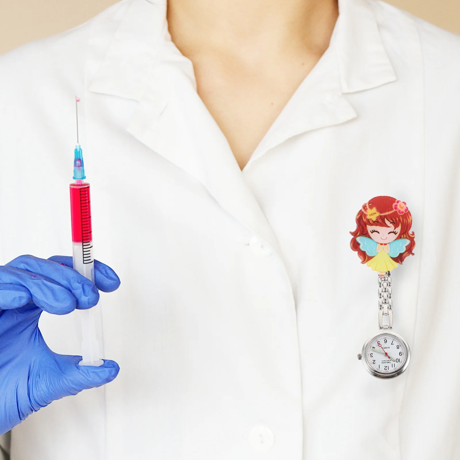 1 قطعة ساعة جيب مضيئة قابل للسحب ساعة معلقة للممرضة الطبيب مع حقيبة القلم تصميم الملاك الكرتون التمريض #5