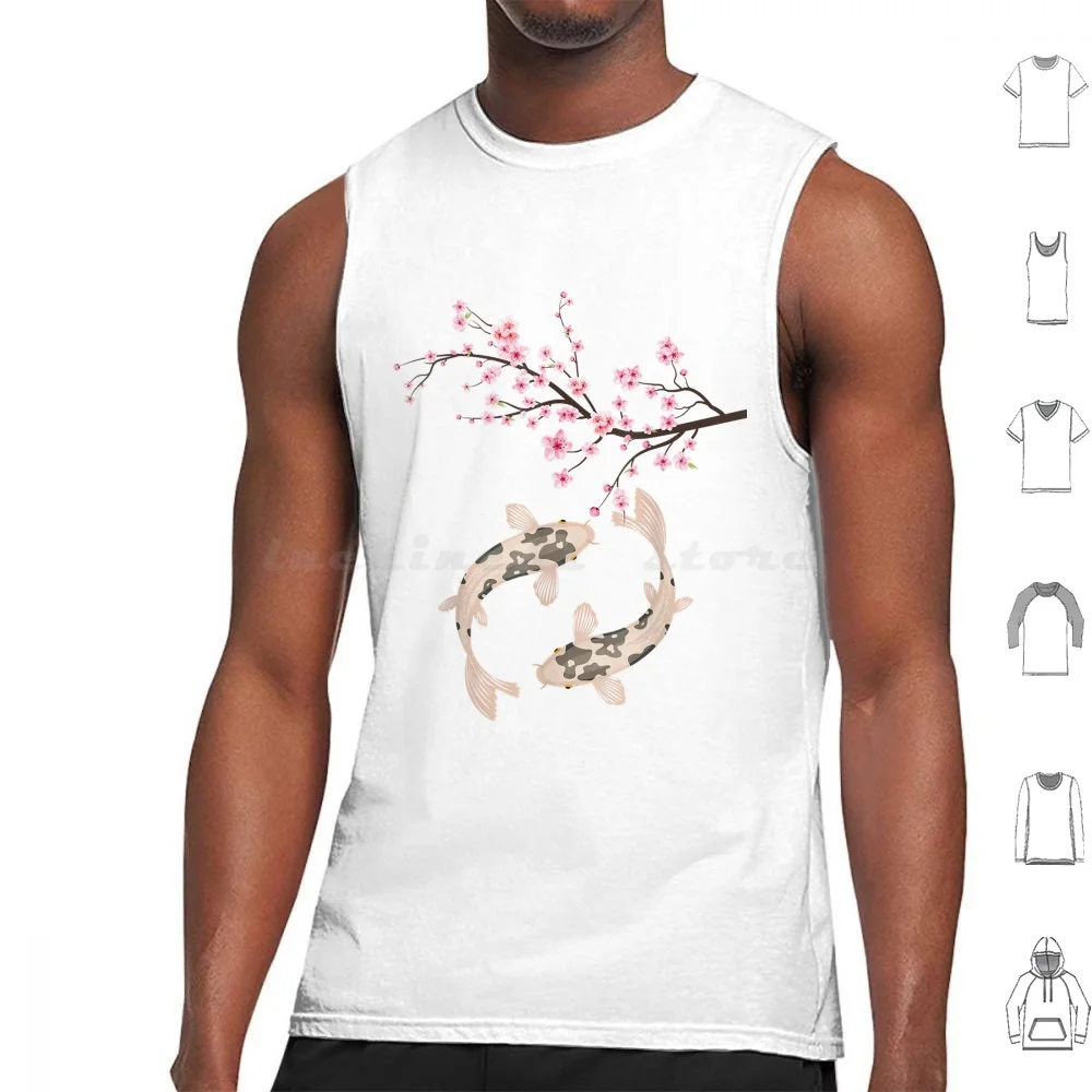 Japanese Koi Carp Nishikigoi Fish Cherry Blossoms Men Women Tank Tops Print Cotton Japanese Koi Carp Nishikigoi Fish