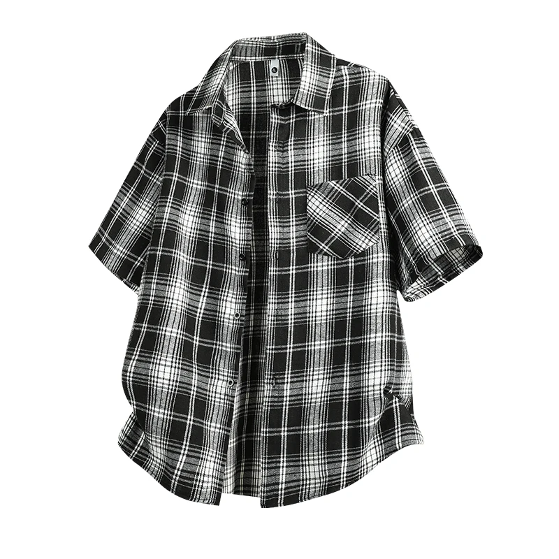 

White And Black Plaid Shirt Men Shirts 2025 New Summer Fashion Chemise Homme Mens Checkered Shirts Short Sleeve Shirt Men Blouse
