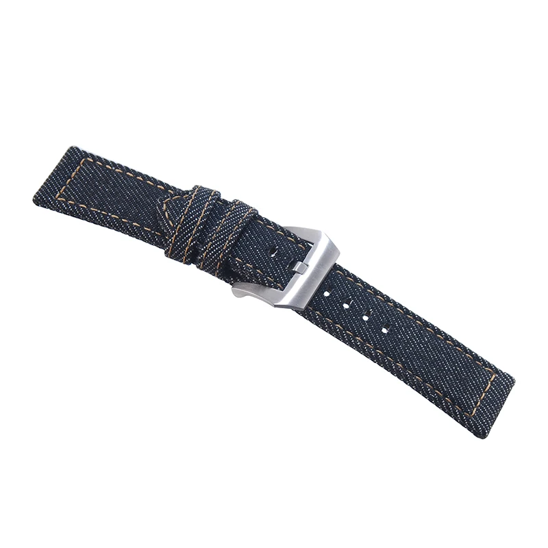 24mm Denim mens watch strap black vintage distressed canvas cotton pam buckle