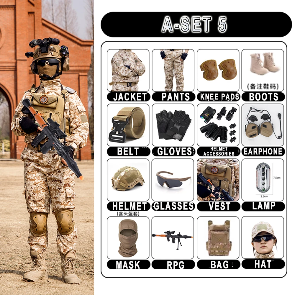 

Kids Military Tactical Training Outfit Set Children's Special Forces Costume Camouflage Costumes for Kids for field CS Cosplay