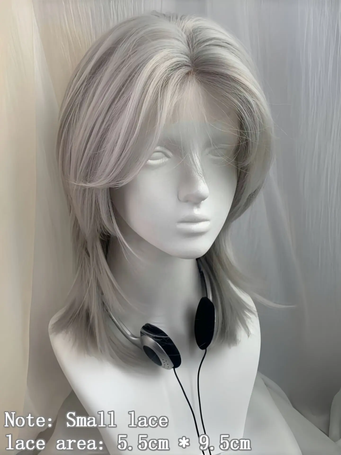 Lolita Synthetic Wig Forehead Lace Wolf Tail Short Curly Hair silver grey Layering Daily Fluffy Wig Full Head Unisex Daily Hallo