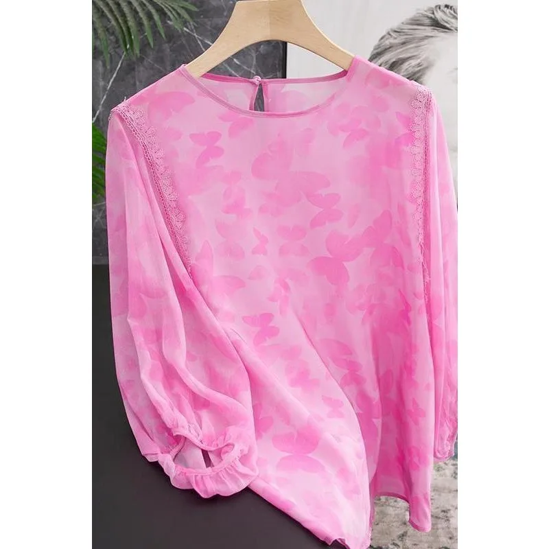 

Fashionable Floral Lace Shirt Women 2025 Autumn New Style Lantern Sleeve Fashion Casual Printed Versatile Pullover