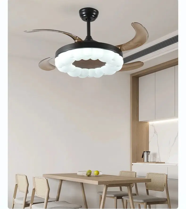 Cream cloud silent invisible ceiling fan light 42inch large wind restaurant ceiling fan lamp with remote control led light