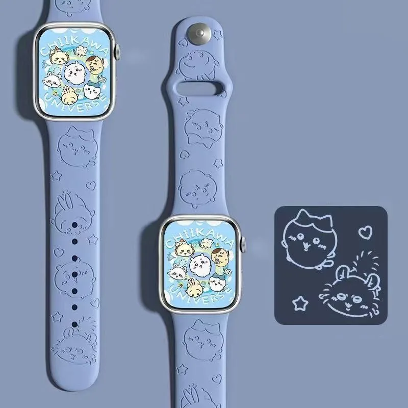 Chiikawa Usagi ل أشرطة ساعات يد آبل 40 مللي متر 41 مللي متر 38 مللي متر سيليكون الرياضة سوار IWatch حزام سلسلة SE 9 8 7 6 5 3 4 الترا 2 هدية