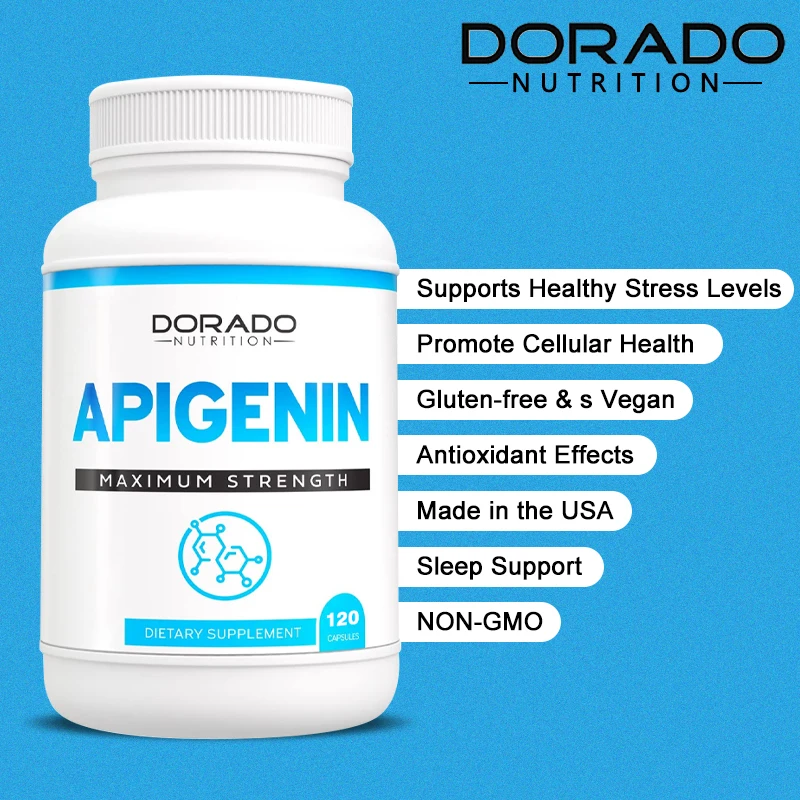 Maximum Strength Apigenin Supplement - 50mg Per Capsule (Potent Bioflavonoid Found In Chamomile Tea, Made and Tested In The USA