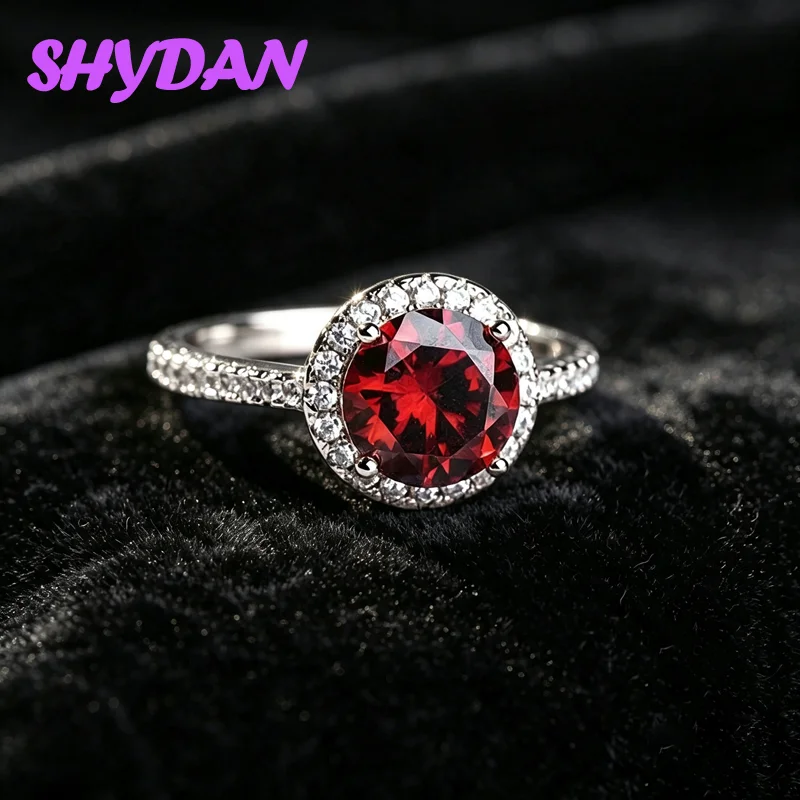 SHYDAN 925 Sterling Silber Ovaler Roter Zirkon Verstellbarer Ring für Damen Modeschmuck