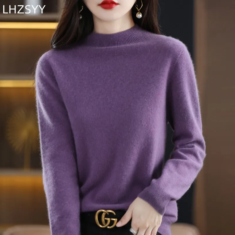 2024 New First Line Ready-To-Wear Ladies Pullover 100% Pure Wool Sweater Half Turtleneck Cashmere Jumper Basal Top Female Jacket