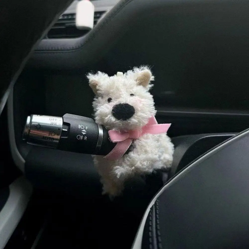 Kawaii Puppy Plush Doll Car Wiper & Turn Signal Switch Decoration Adorable Dog Clutch Decor for Home Party Gifts Decoration