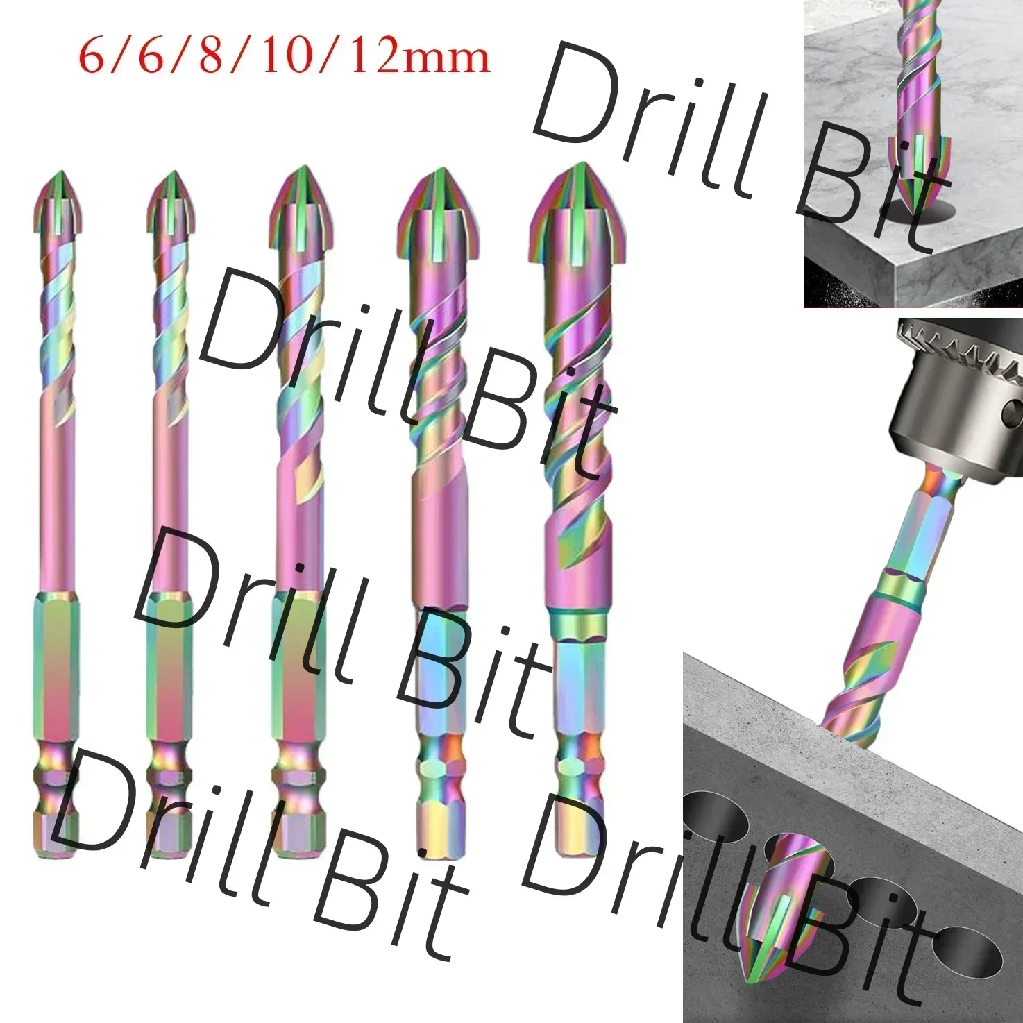 

5PCS 95mm Drill Bits Carbide Drilling For Glass Wood Metal Tiles 6/6/8/10/12mm Drill Bit