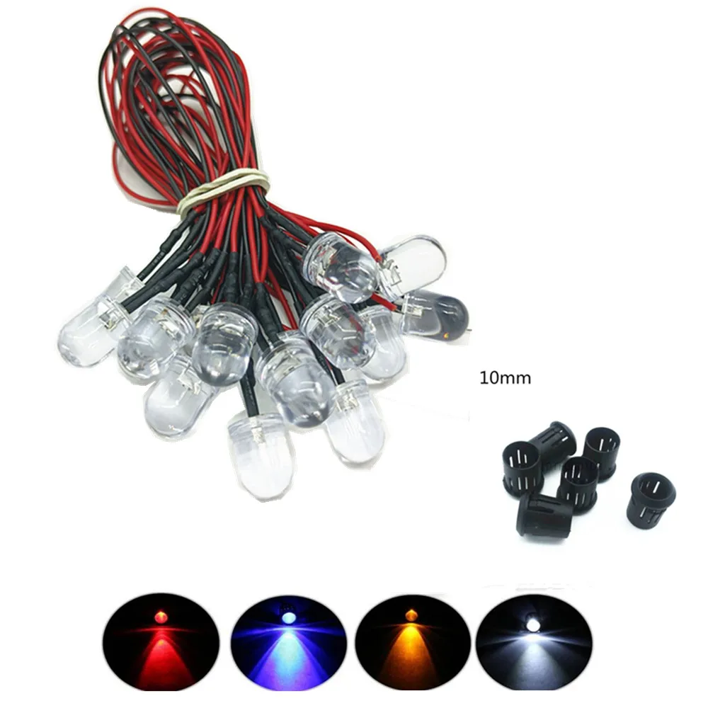 투명 LED 다이오드 DC3V 5V 12V 24V 3MM 5MM 10MM, 레드/그린/블루/옐로우/UV/오렌지/핑크/핫/화이트/RGB 프리-20 개 케이블