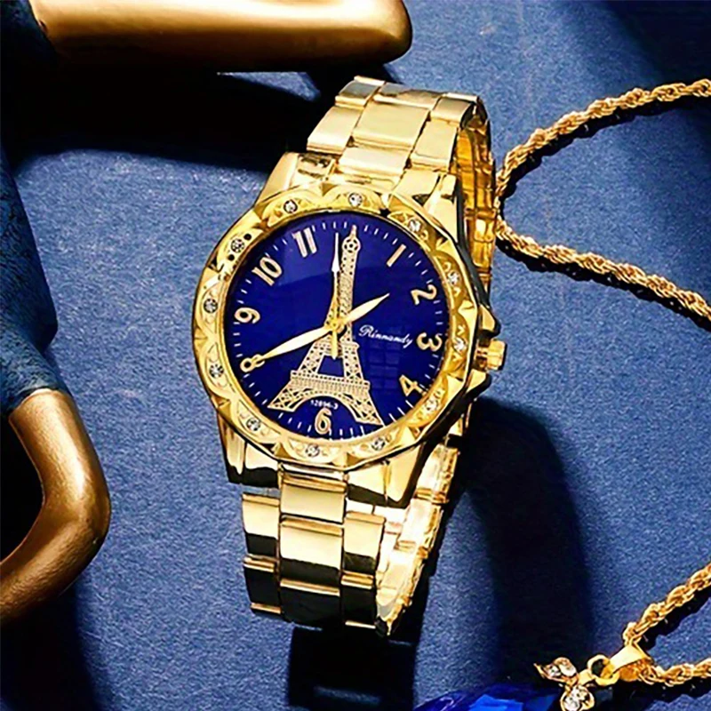 سلسلة فاخرة أنيقة للنساء، مجموعة أزياء باريس الماسية كوارتز للنساء، سوار من خليط معدني