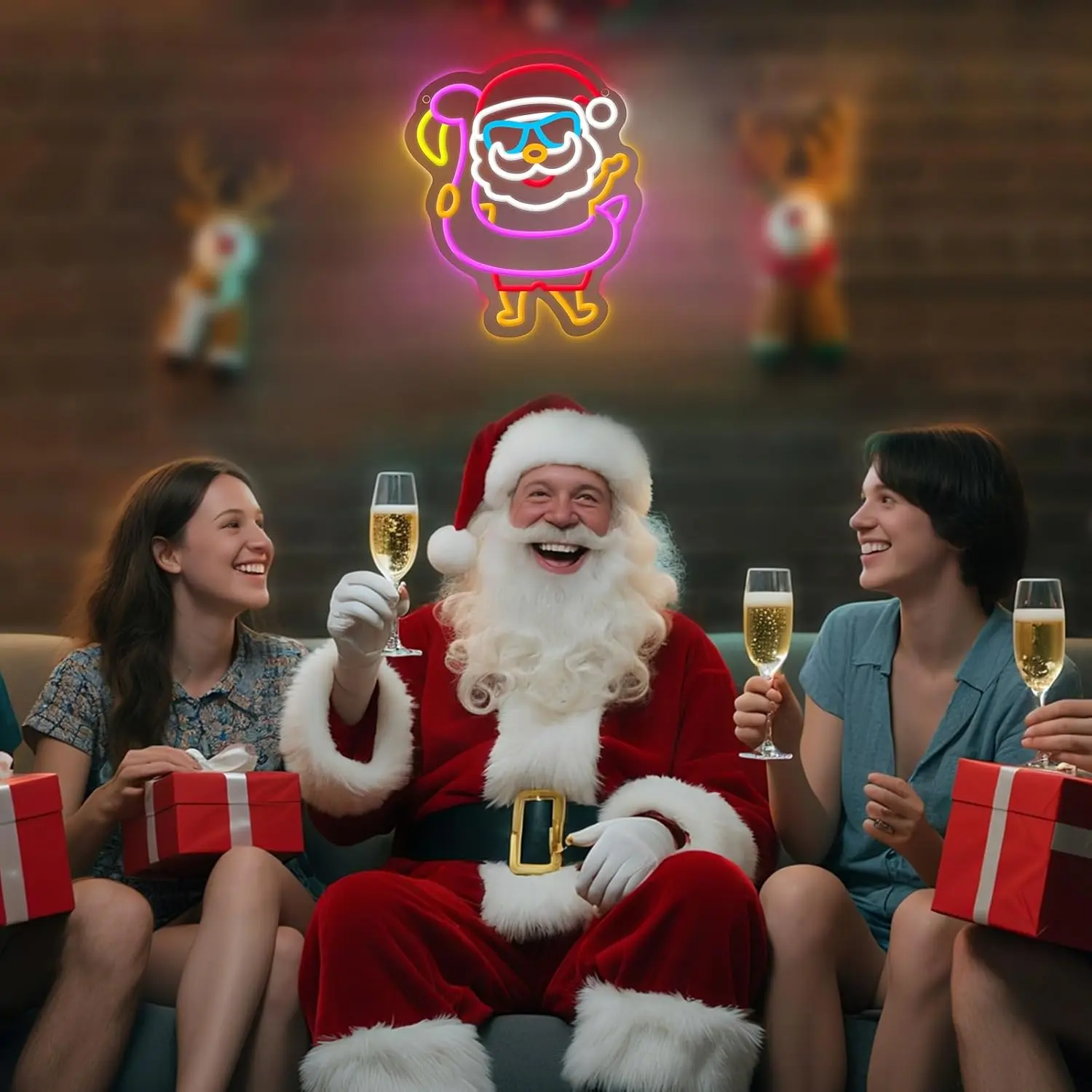 فلامنغو سانتا كلوز ضوء النيون تسجيل USB عكس الضوء LED النيون تسجيل لغرفة النوم غرف معيشة نادي بار رجل الكهف هدايا الحفلات جدار ديكور