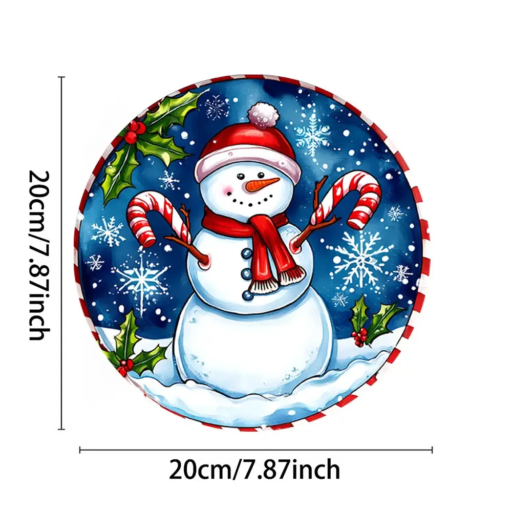 1pc 7,87 pollici rotondo in alluminio pupazzo di neve wall art - cartello piatto in metallo 2D con fori preforati, riutilizzabile per interni Natale e per hallo