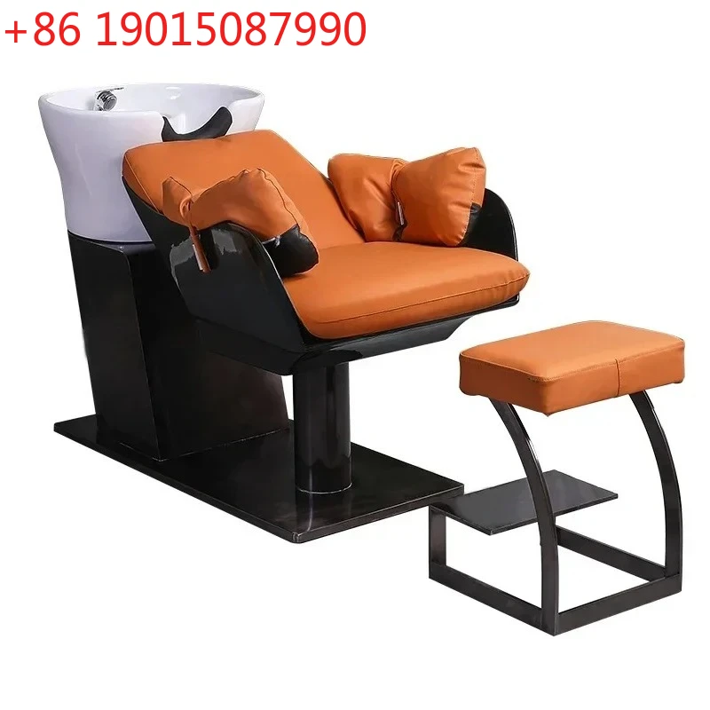Barber Shop Shampoo Chair Hair Salon Fashion Simple Ceramic Deep Basin Half Lying Flushing Bed for Hair Salon