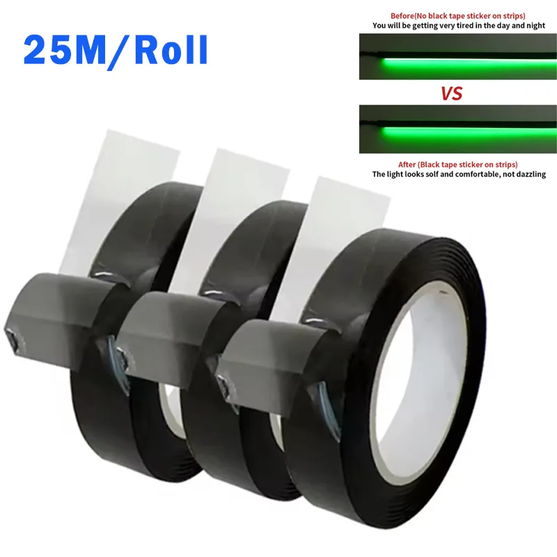 25M/Roll Smoke Matte Black Tape Sticker Guide Fiber Optic Car Ambient Lights Part for 18 in 1 LED Atmosphere Acrylic Strip Light