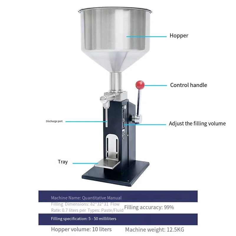 A03 Manual Filler Piston Liquid Machine for Small Business for Bottling Perfume Water Cosmetic Cream Juice Milk Plastic Glass