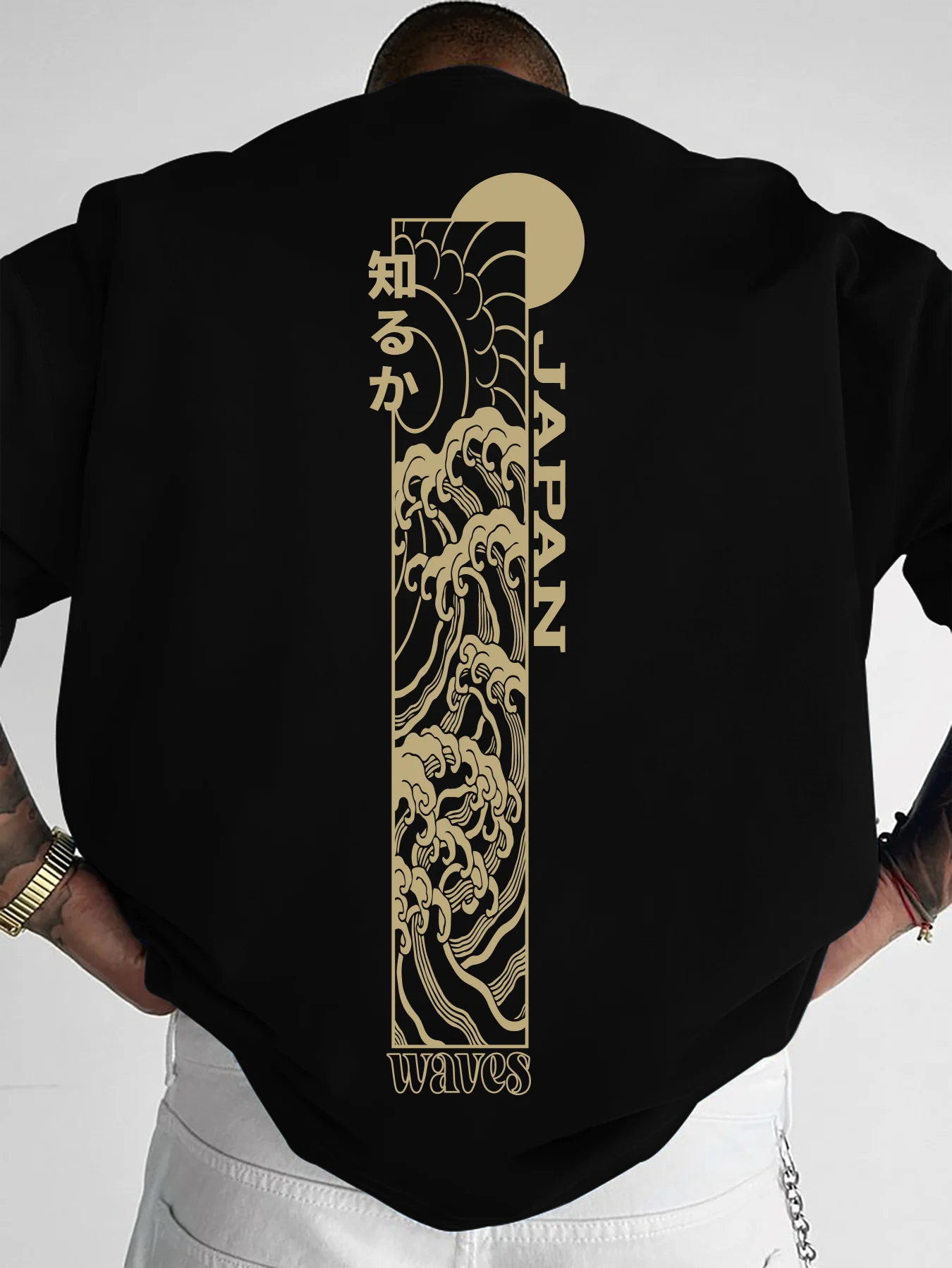 Sommerliches, ultraleichtes, modisches Herren-T-Shirt im europäischen Stil mit japanischen Mustern, geeignet für den täglichen Outdoor-Gebrauch, 100 % Baumwollmaterial