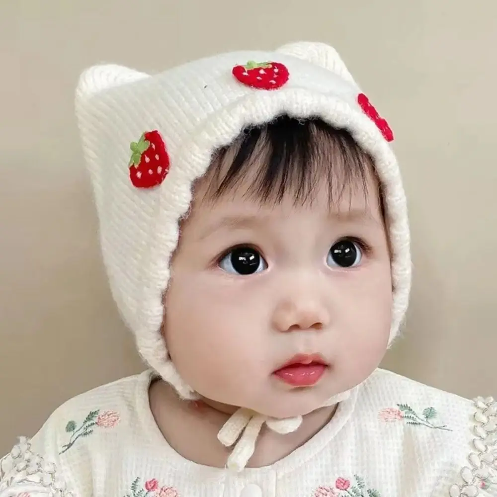 

Fashion Cute Strawberry Hat Breathable Beanie Knitted Hat Ear Protection Windproof Warm Hat Winter
