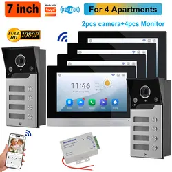 Nuovo videocitofono WiFi da 7 pollici per 2 ~ 4 appartamenti sistema di controllo accessi porta Tuya Smart APP sblocco remoto, chiamata/Touch Screen