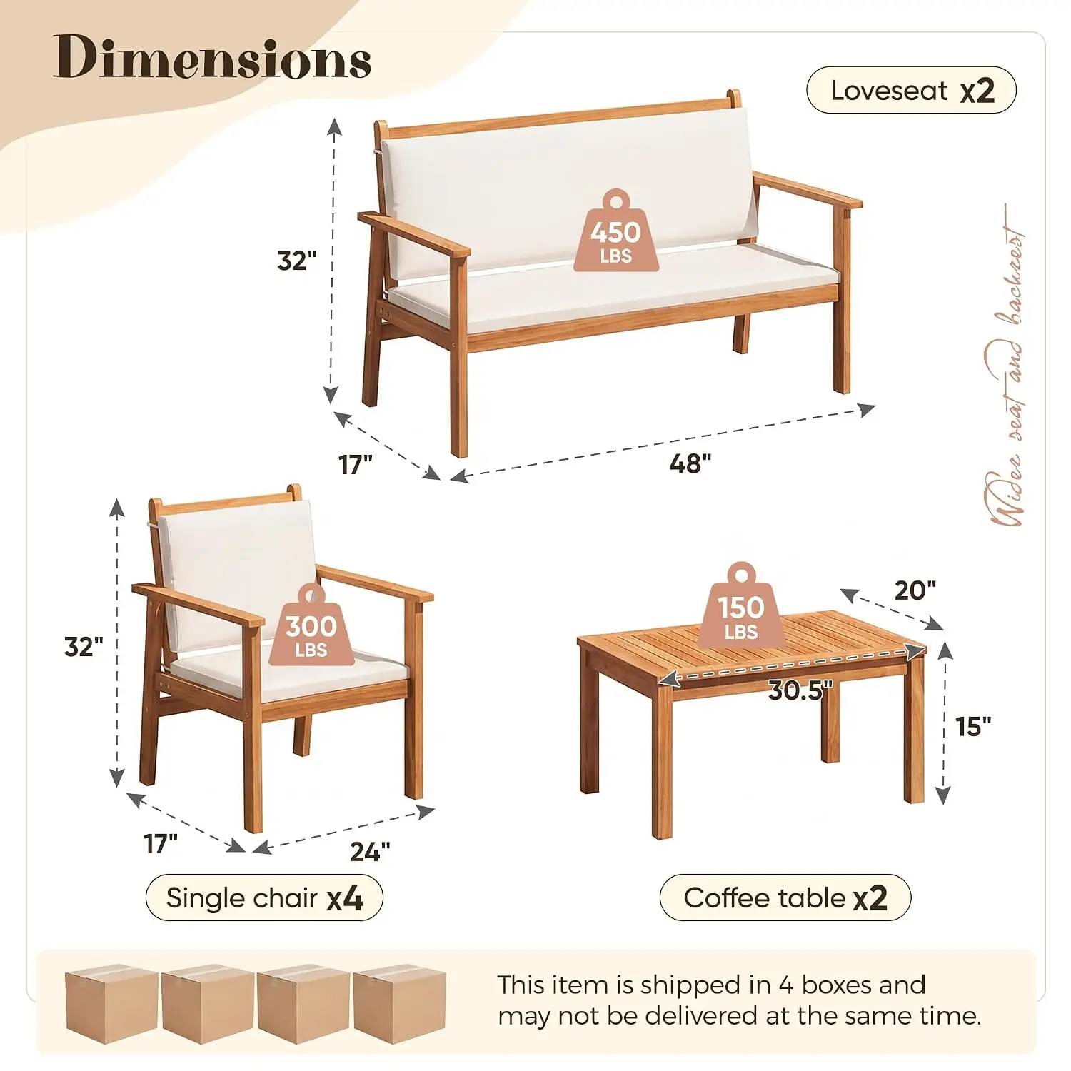 Acacia Wood Patio Furniture Set 8-Piece Outdoor Dining Table & Chair for Garden Backyard Deck, Customized