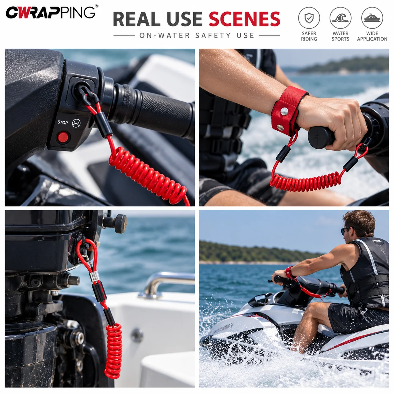 Floating Jet Ski for a Pontoon Motorboat Runner Motorcycle Safety Wrist Boat Lanyard Engine Emergency Bass Stop Band Accessories
