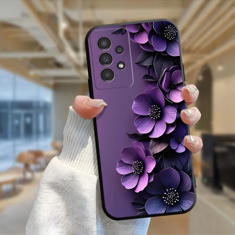Purple floral pattern phone case suitable for Samsung for galaxy S25 S24 S23 S21 S20 FE Ultra Plus 4G 5G anti drop back cover