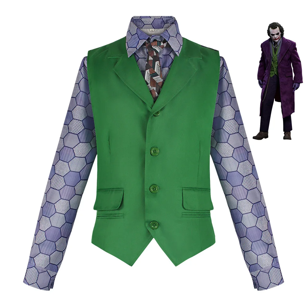 3PCS Movie Jieke Cosplay Costume Shirt Vest Heat Ledge Suit Halloween Carnival Purple Jacket Trench Coat Clothe Shirt+Vest+Tie