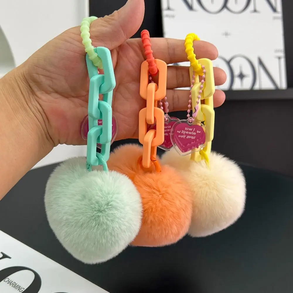 

Natural Fur Heart Charm Keychain Creative Cute Plush Toys Keychain Soft Silicone Women Girl Bag Pendant Girl Friends