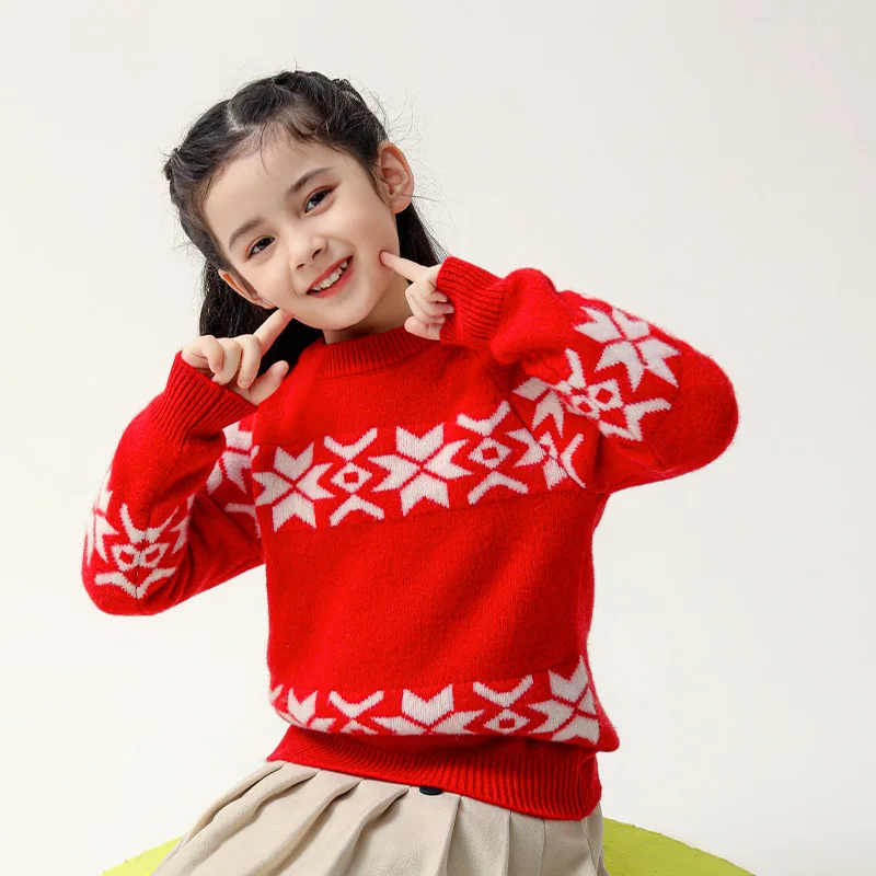 Fashion  O-Neck 100%  Merino Wool  Sweater  Autumn And Winter  Pullover Long Sleeve Knitwear Basic  Children's Clothing Tops view 2
