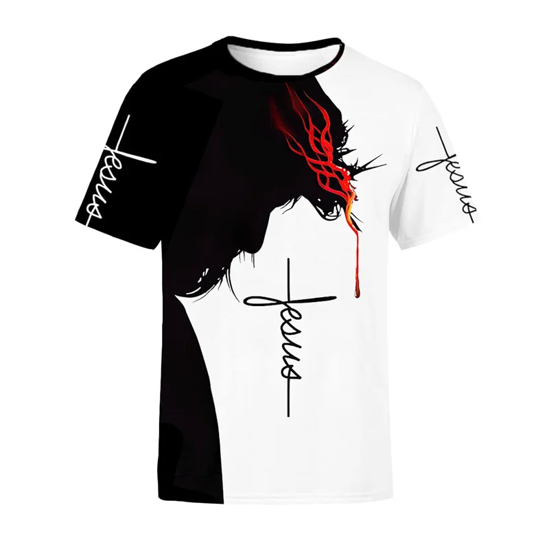 Jesus Cross Pattern T Shirt For Men Christianity Knight 3D Printed Short Sleeve Tees Summer Street Loose Tops O-Neck T-Shirts
