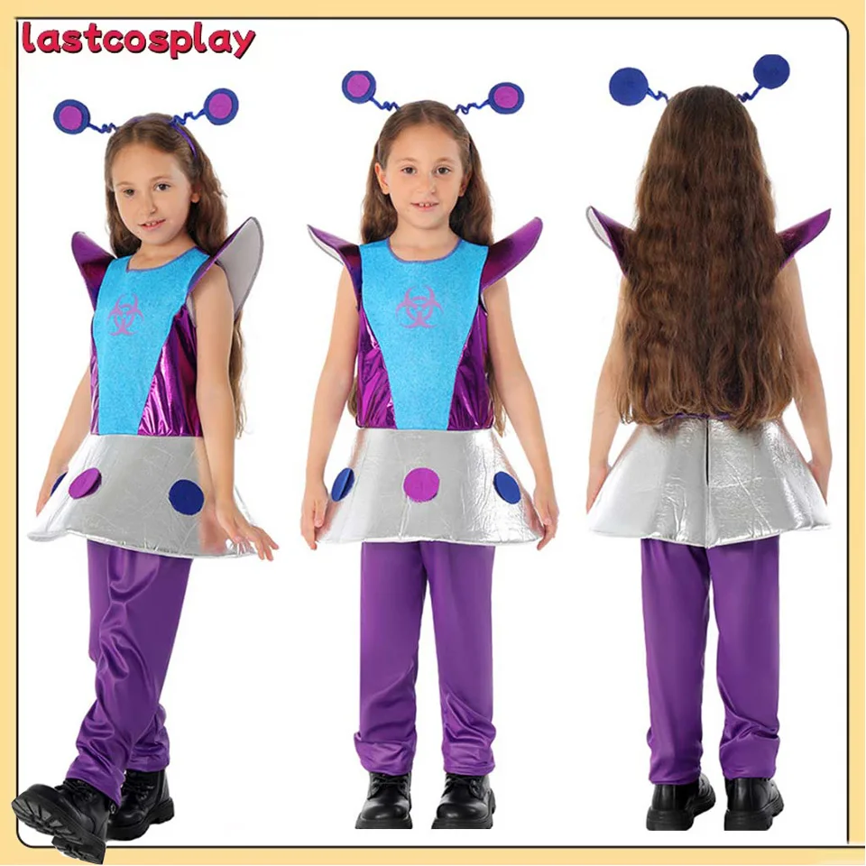

Kids Children Stage Performance Alien Cosplay Headband Shirt Pants Tutu Skirt Outfits Halloween Carnival Disguise Costume Suit