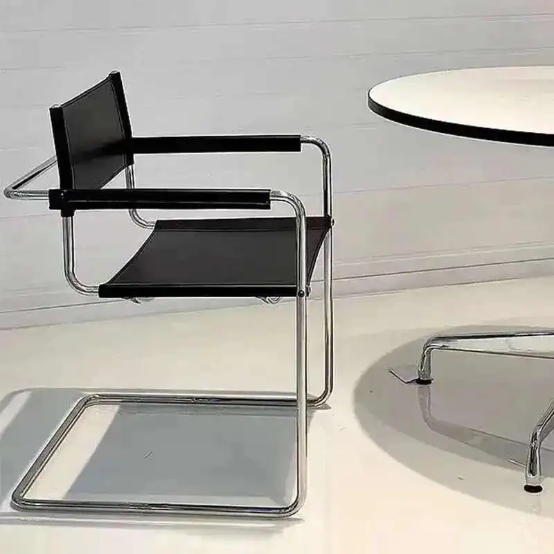 Black Dinning Chairs Stainless Steel Black Metal Balcony Bedroom CasualChair Leather Lounge Silla De Comedor Library Furniture image 3