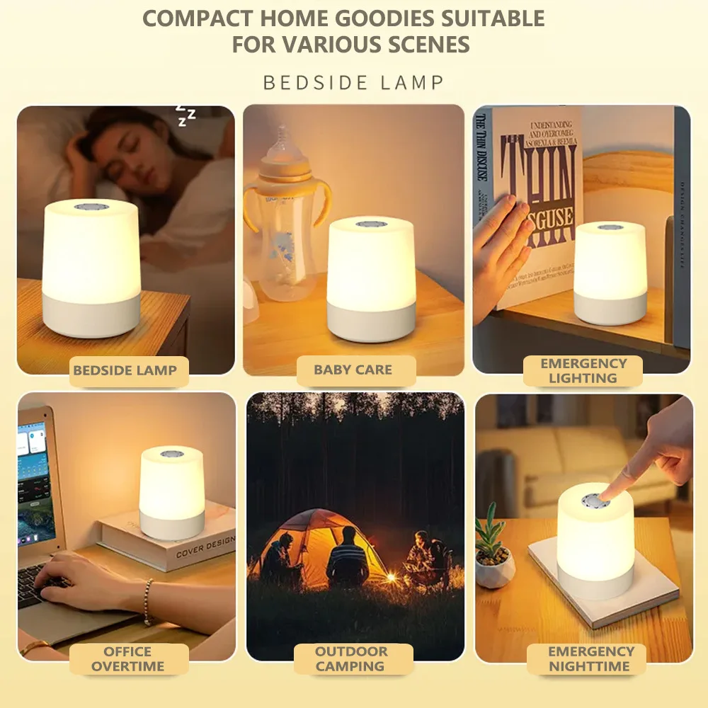 Luz nocturna táctil de carga LED, lámpara de mesa ambiental, lámpara de noche con protección ocular para dormir en el dormitorio