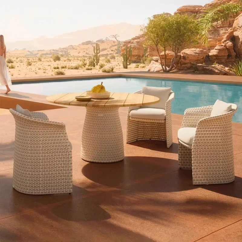 Open-air balcony waterproof teak dining table sun room leisure furniture