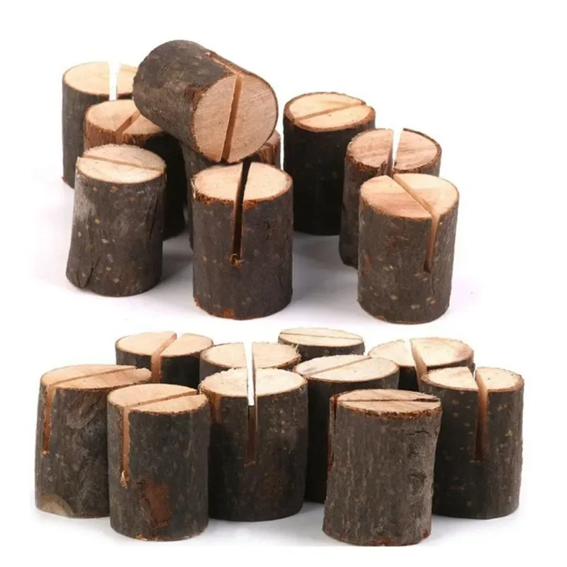 

5pcs Natural Wooden Place Card Holders Stand Card Photo Clip Holder Rustic Wedding Decorations Party Table Number Name Sign