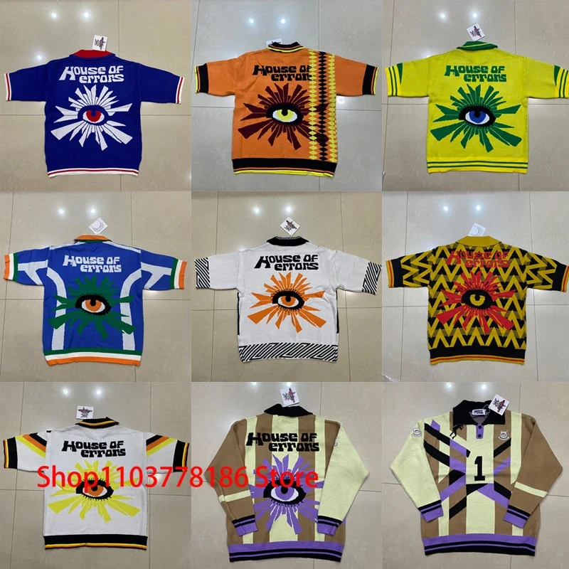 

High Quality House of Errors Sweater Short Sleeve Daily Casual Jacquard Pattern POLO Shirt Knit Pullover Real Photos