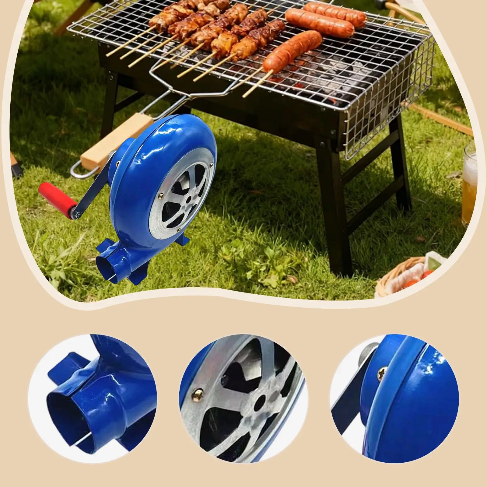 

Air Blower Portable Hand Crank Fan Professional Sheet Metal Aid for Outdoor BBQ