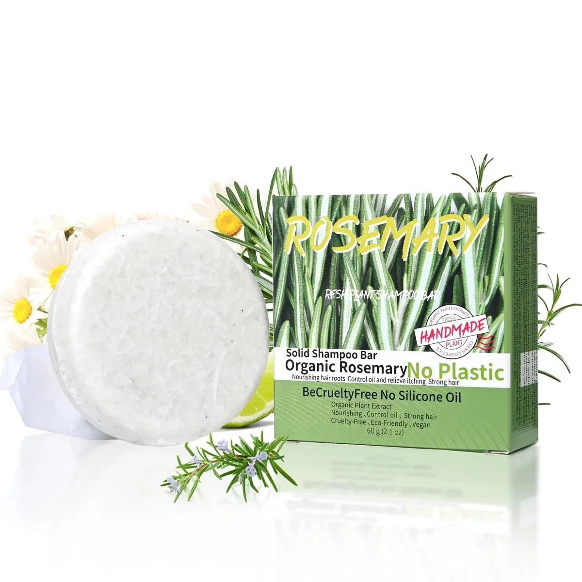 60g Natural Scented Rosemary Shampoo Soap, Handmade Oil Control and Anti-Dandruff Soap, Suitable for Both Men and Women