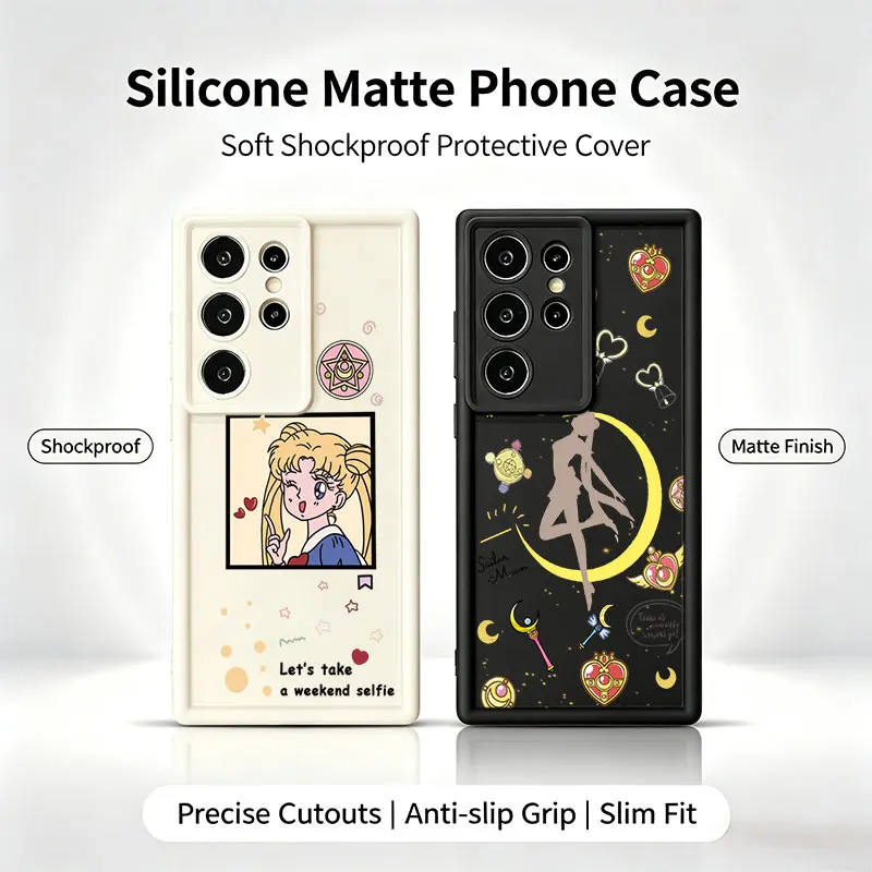 Sailors M-Moon Silicone Phone Case For  Samsung Galaxy S26 S25 S24 S23 S22 Ultra Plus S21 S20 FE Shockproof Cover