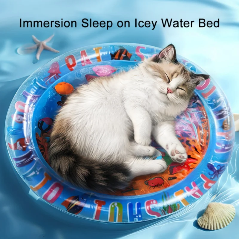 Pet Cooled Water-filled Ice Pads Cat Dog Sensory Water Play Mat Thickened Inflatable Anti-catch Waterbeds with Random Color Pump