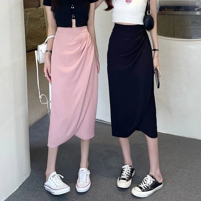 

Irregular Pleated Mid Length Skirt Women's 2023 A-line Skirt Small Skirt Korean Fashion Skirts Clothes for Women