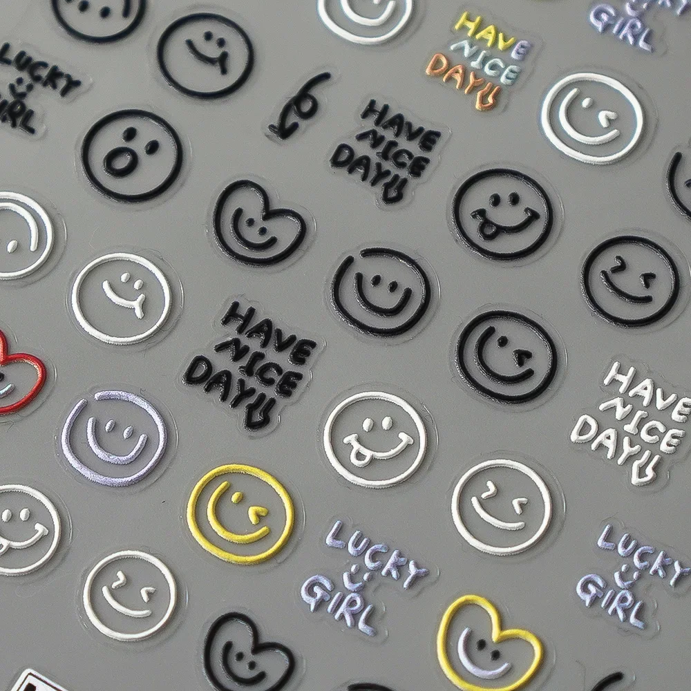 5D Exquisite Smiling Face Nail Stickers Embossed Japanese Macaron Nail Art Self-Adhesive Decorations Accessories DIY