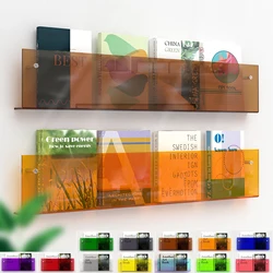 Acrylic Floating Wall Shelf Hanging Bookshelf Magazine Rack Storage Display Brochure Holder Wall Mount Literature Home Organizer