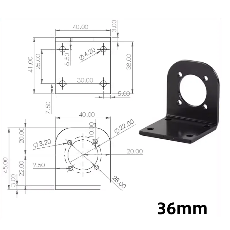 Redutor de engrenagem planetária tipo L, redutor de suporte, base fixa, 24mm, 28mm, 32mm, 36mm, 42mm