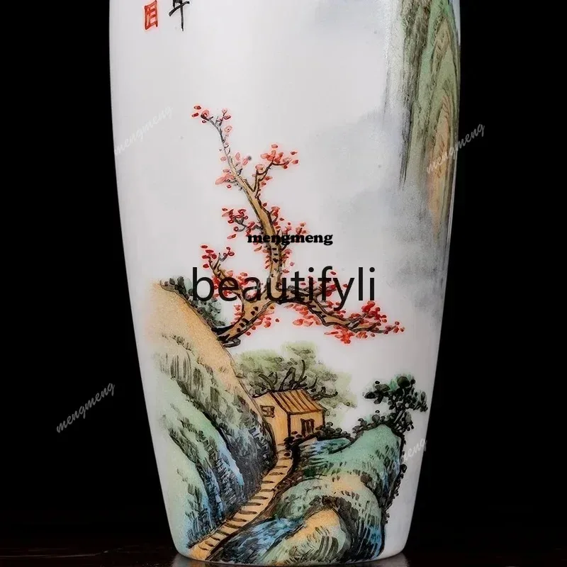 

Suet jade ceramic hand-painted small longevity vase ornament, Chinese flower arrangement classical home decorationX