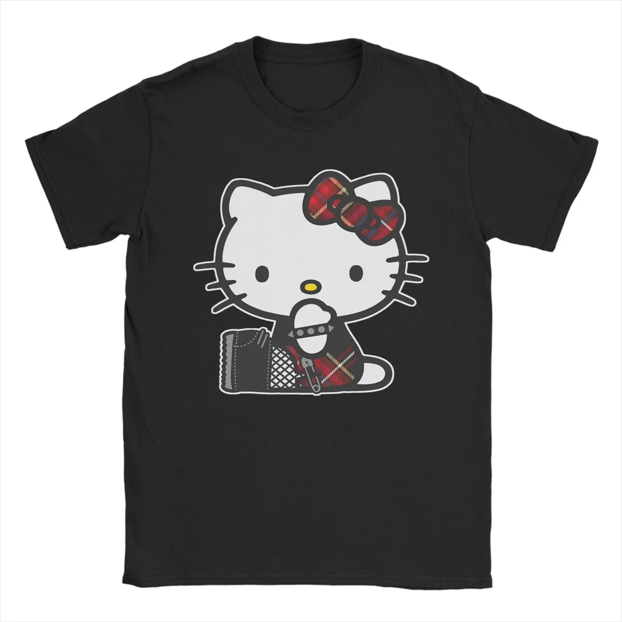 

Hello Kitty Punk Gothic T Shirt for Men Pure Cotton Vintage T-Shirts Crewneck Tee Shirt Short Sleeve Tops Plus Size